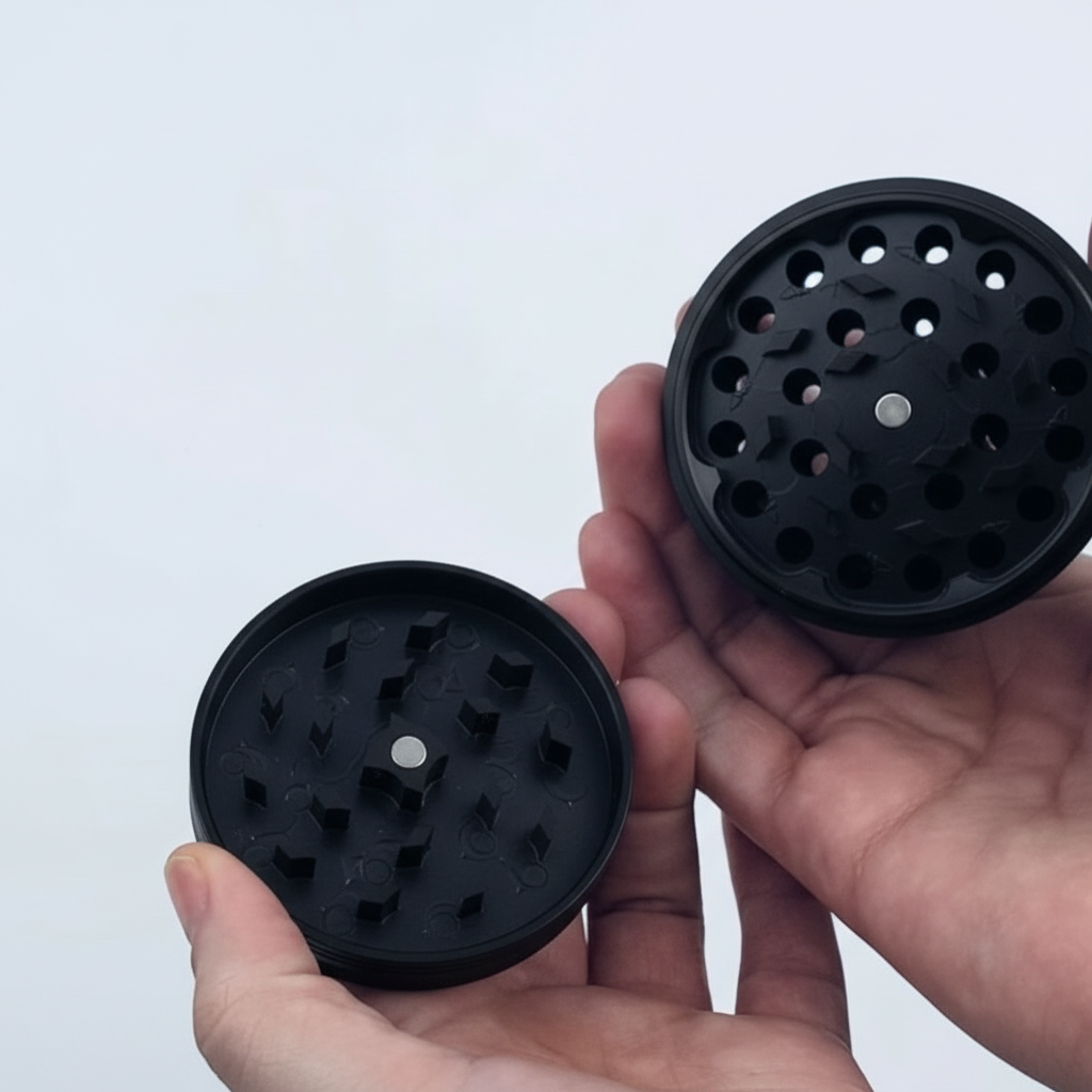 Black grinder showing grinding teeth