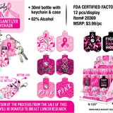 Breast Cancer Awareness Pink Hand Sanitizer Key Chain - 12 Pieces Per Retail Ready Display 20369