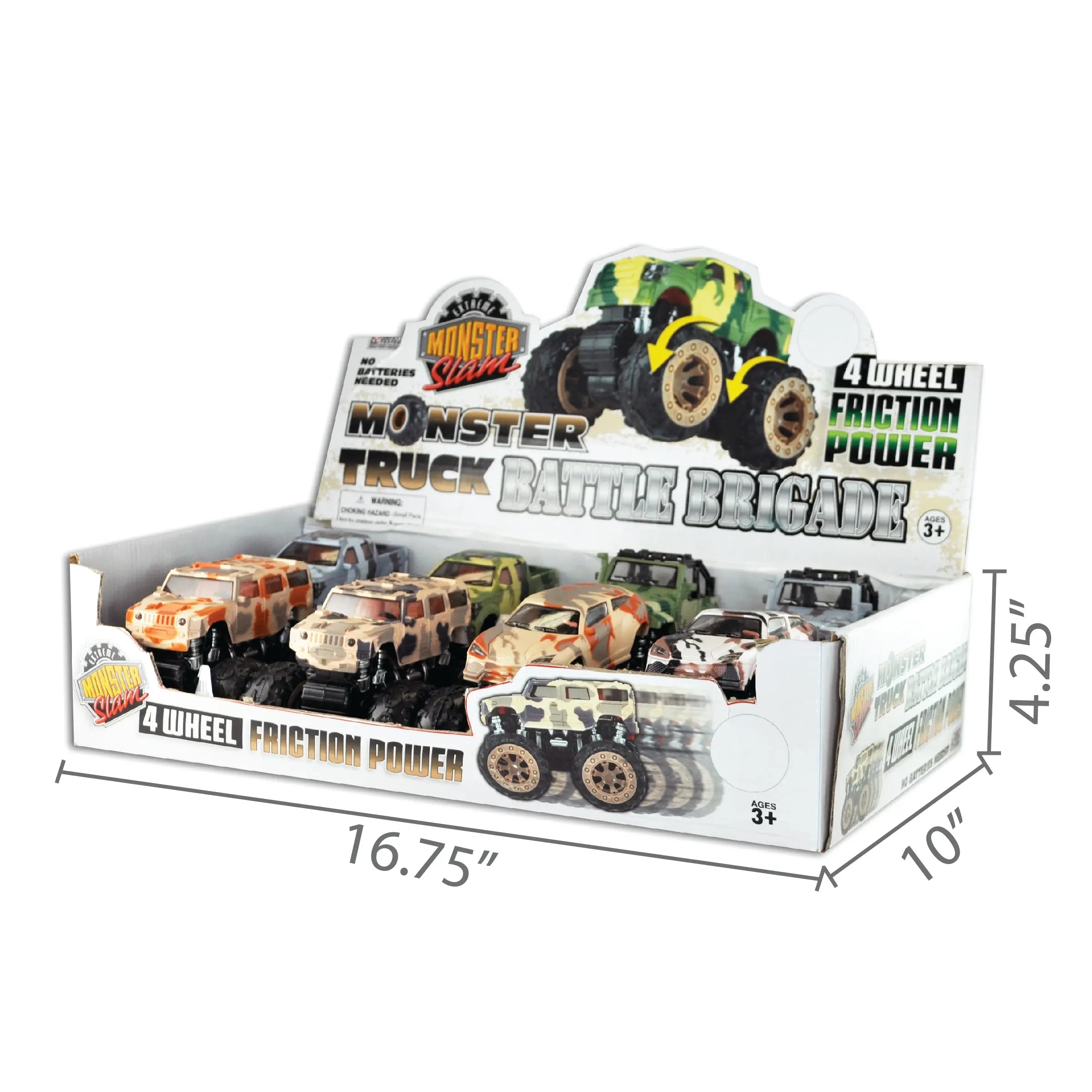 Friction Toy Car Monster Truck Assortment - 8 Pieces Per Retail Ready Display 20474 KIPP BROTHERS