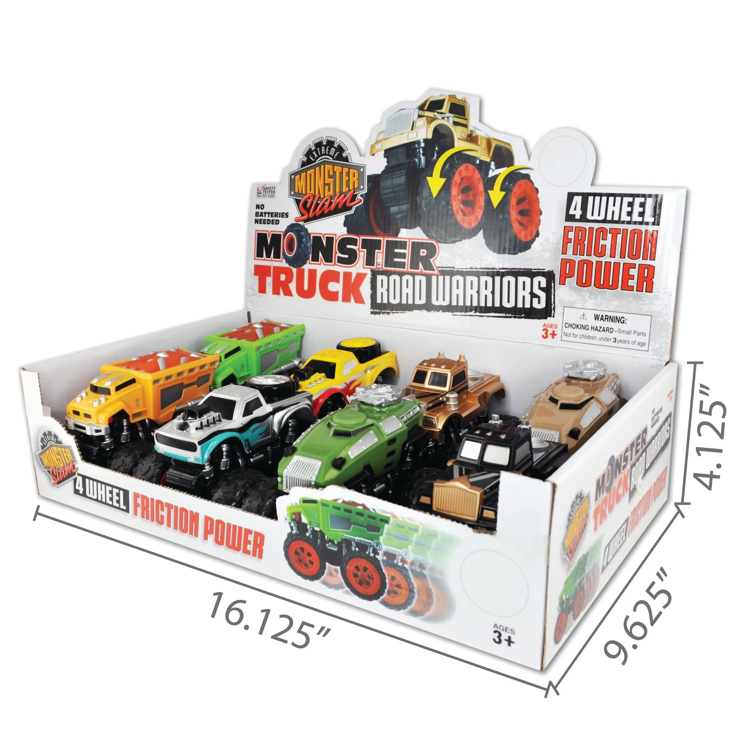 Friction Toy Car Monster Truck Road Warrior Assortment - 8 Pieces Per Retail Ready Display 20475 KIPP BROTHERS