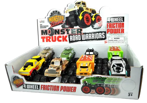 Friction Toy Car Monster Truck Road Warrior Assortment - 8 Pieces Per Retail Ready Display 20475 KIPP BROTHERS