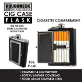8 oz Stainless-Steel Flask with Cigarette Case - 6 Pieces Per Retail Ready Display 21768 ROUGHNECK