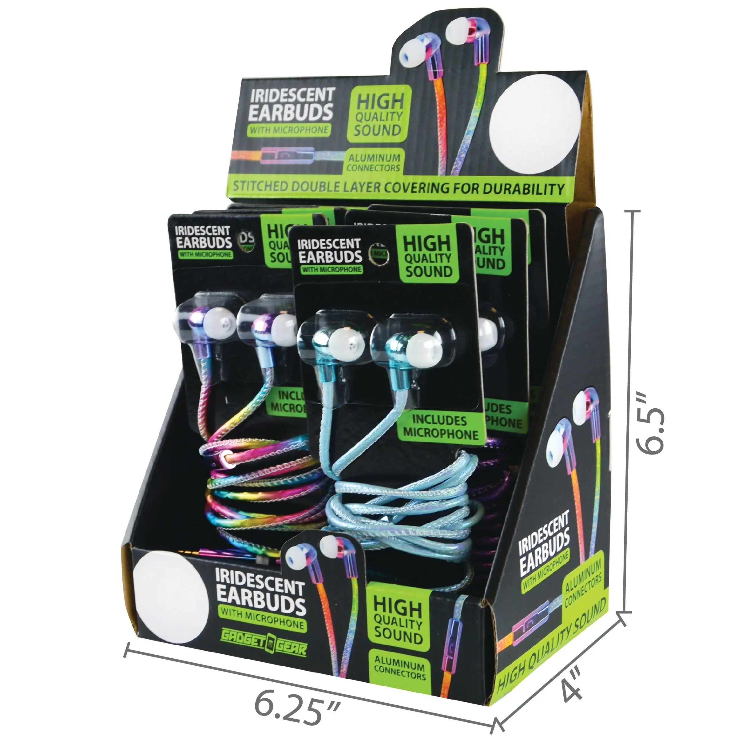 Wired Earbuds Iridescent with Mic - 6 Pieces Per Retail Ready Display 21946 GADGET GEAR