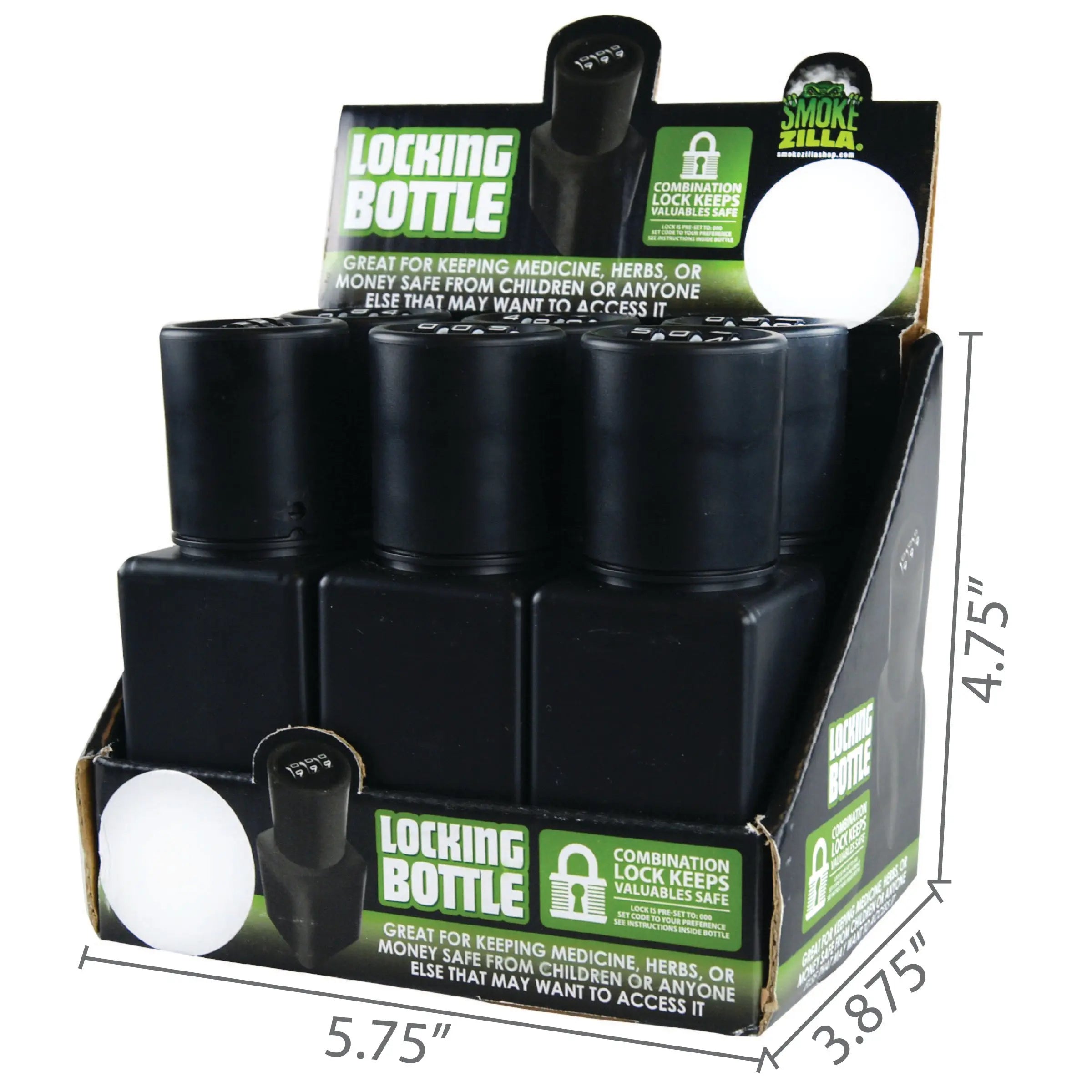 Plastic Locking Bottle Jar - 6 Pieces Per Retail Ready Display 21950 SMOKEZILLA