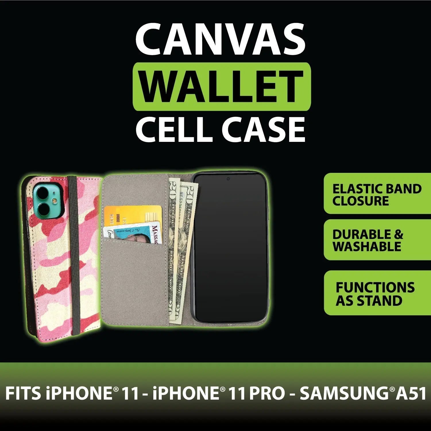 Canvas Cell Phone Wallet Iphone 11 - 6 Pieces Per Retail Ready Display 22122 GADGET GEAR
