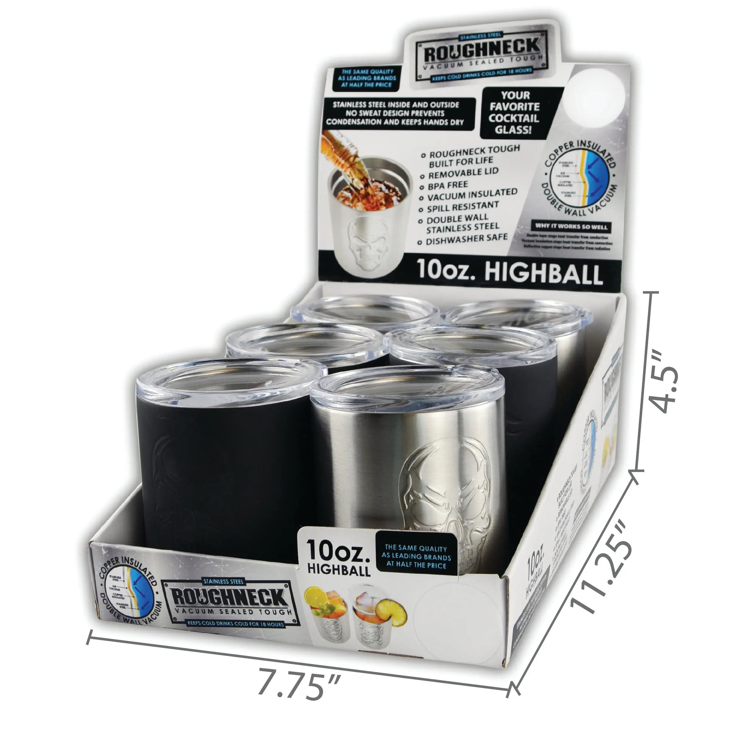 12 oz Insulated Stainless-Steel High Ball Cup - 6 Pieces Per Retail Ready Display 22267 ROUGHNECK