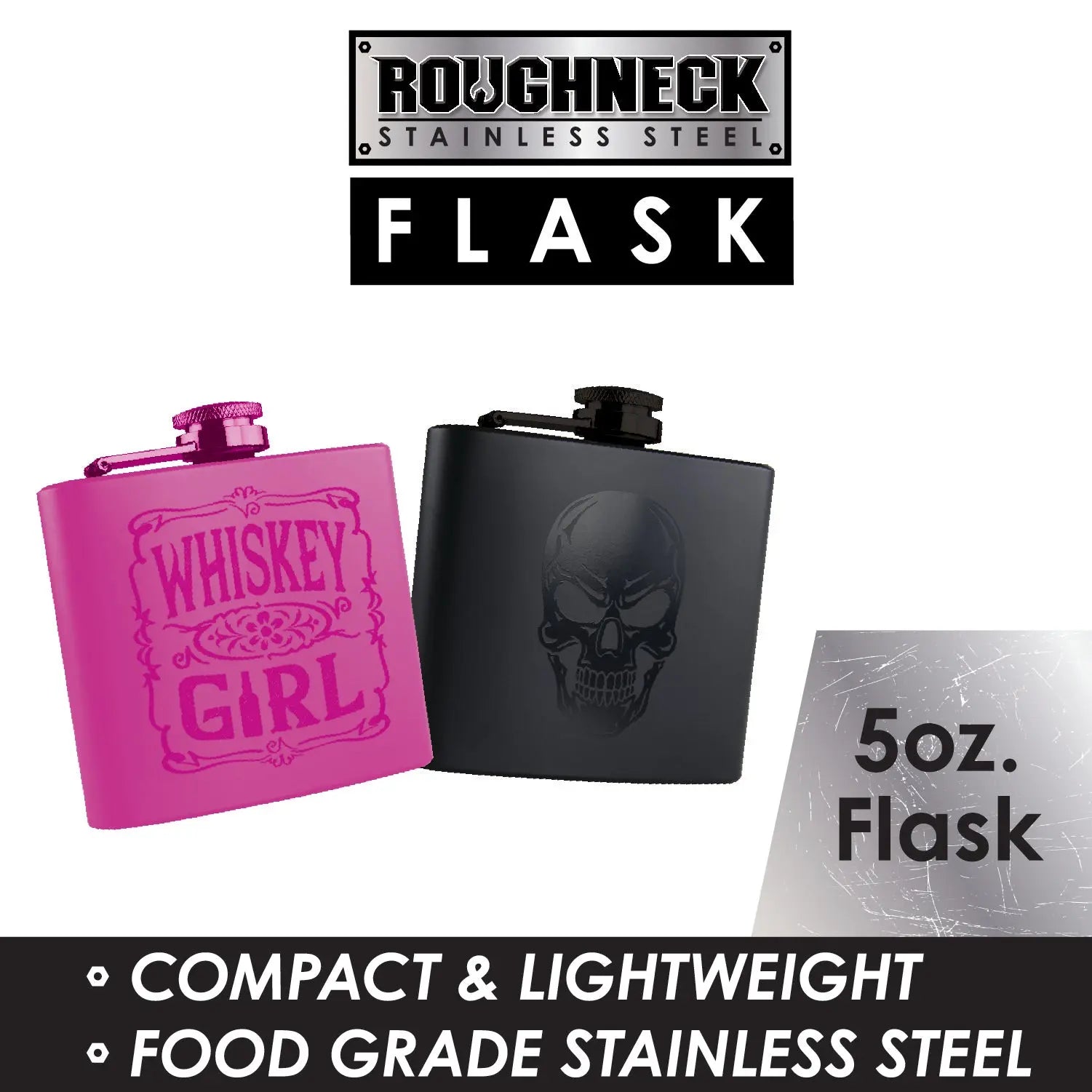 5 oz Stainless-Steel Flask - 6 Per Retail Ready Display 22425 ROUGHNECK