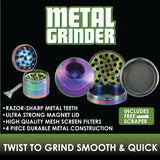 Metal 4 Piece Rainbow Grinder with Magnetic Closure - 6 Pieces Per Retail Ready Display 22522 SMOKEZILLA