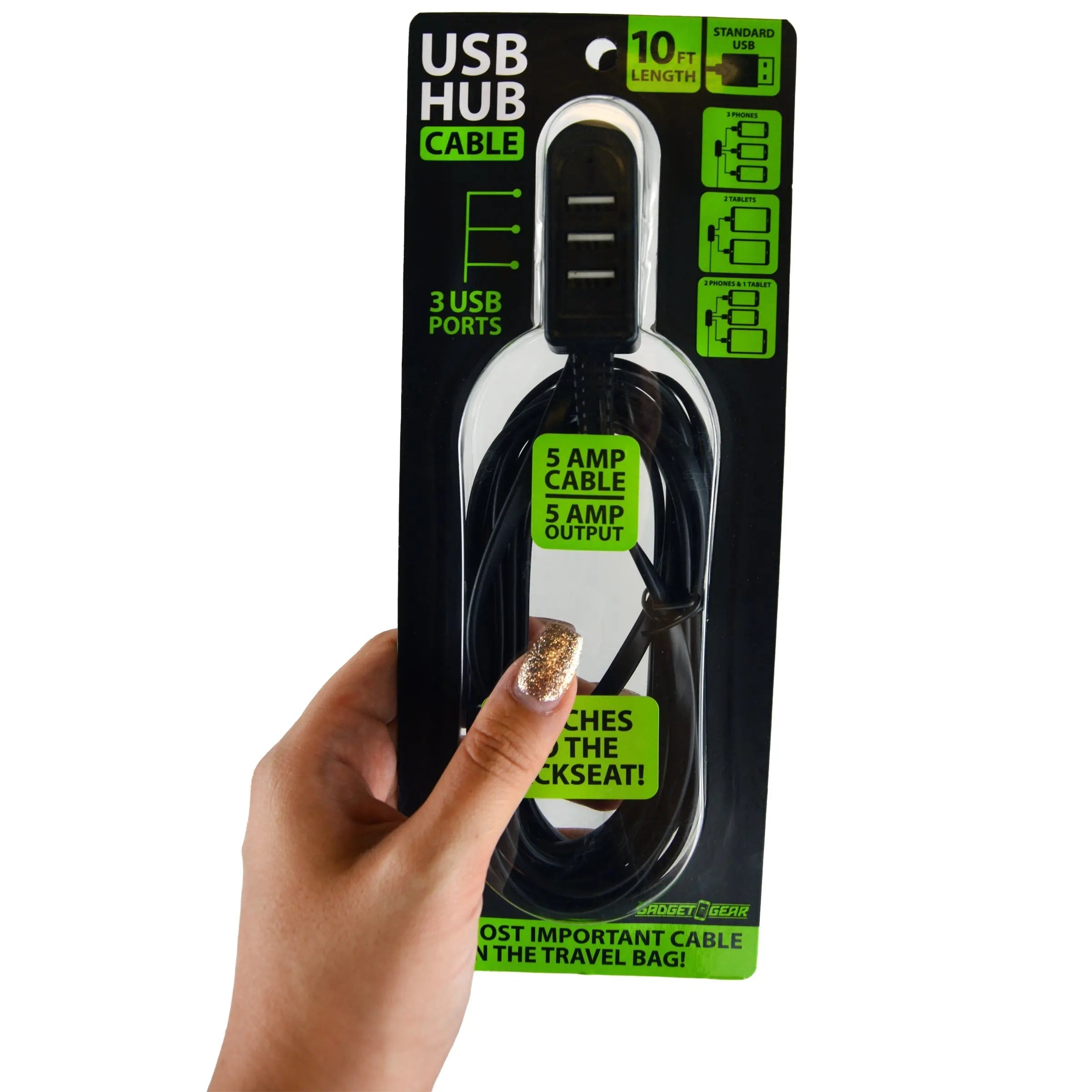 Charging Hub 3 Port USB 5 Amp - 6 Pieces Per Retail Ready Display 22713 GADGET GEAR