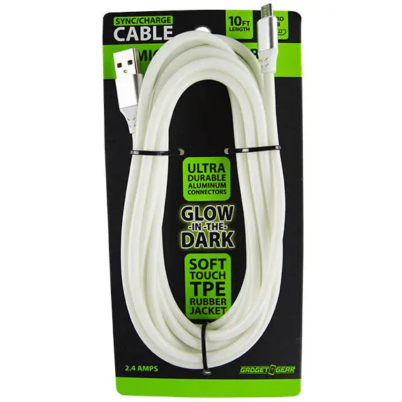 Charging Cable Glow in The Dark Assortment 10FT 2.4 Amp - 6 Pieces Per Retail Ready Display 88295 GADGET GEAR