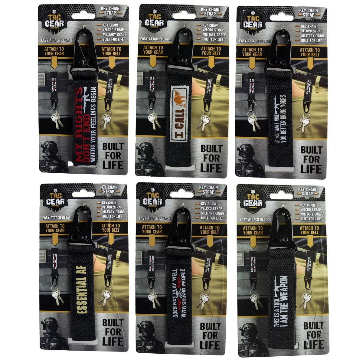 Patriotic MOLLE Strap Key Chain with Heavy Duty Clip - 6 Pieces Per Retail Ready Display 23189 TAC GEAR