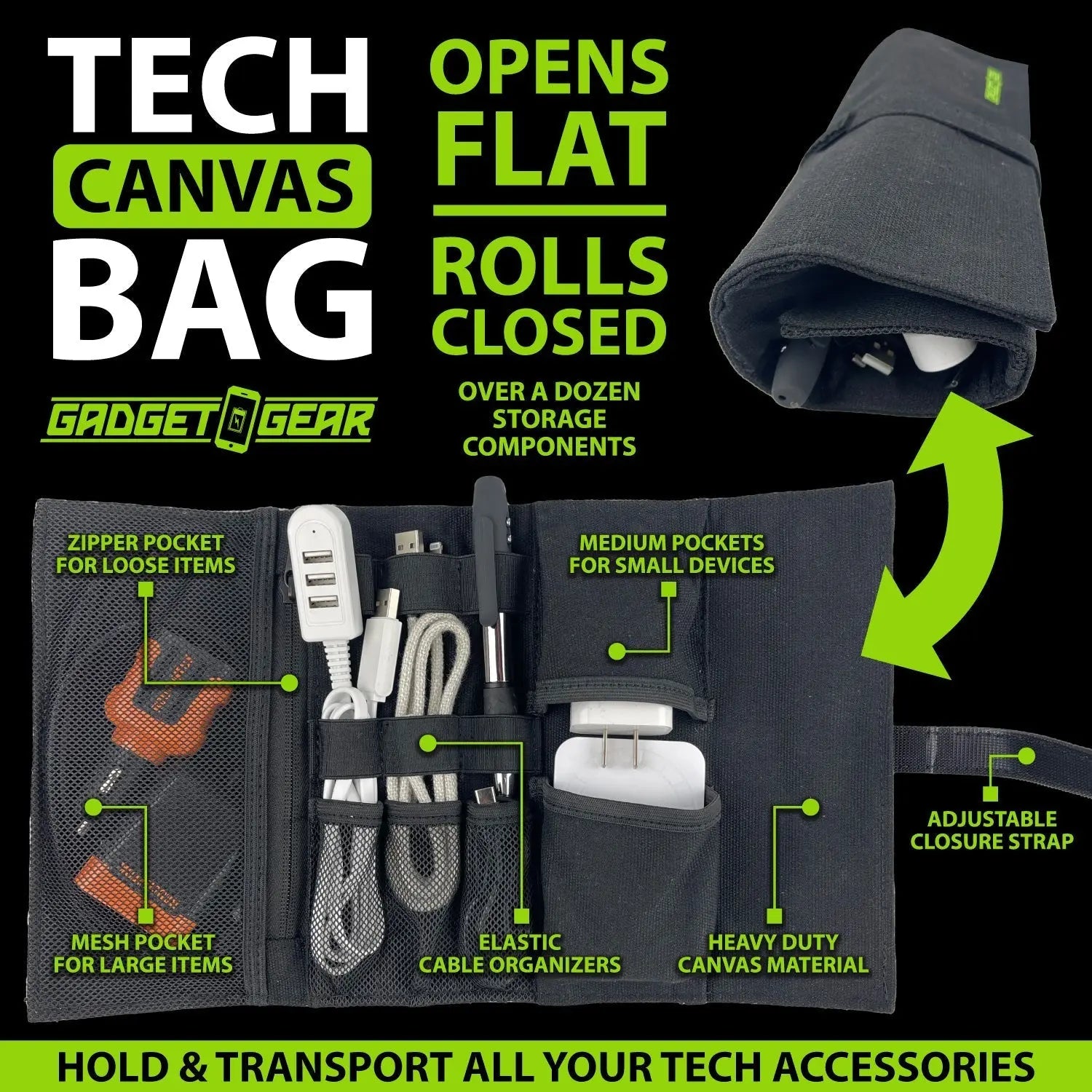 Tech Canvas Roll Storage Bag - 6 Pieces Per Retail Ready Display 23399 GADGET GEAR