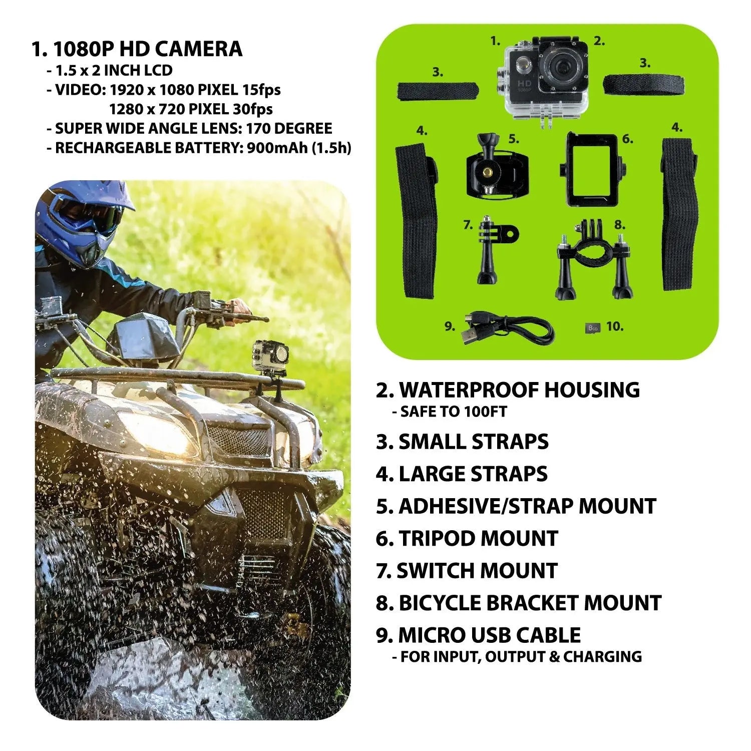 Waterproof Sport Camera with Micro Sd Card - 4 Pieces Per Retail Ready Display 23592 GADGET GEAR