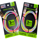 Charging Cable Rainbow Glitter USB to Micro USB 3FT - 20 Pieces Per Pack 23608MN