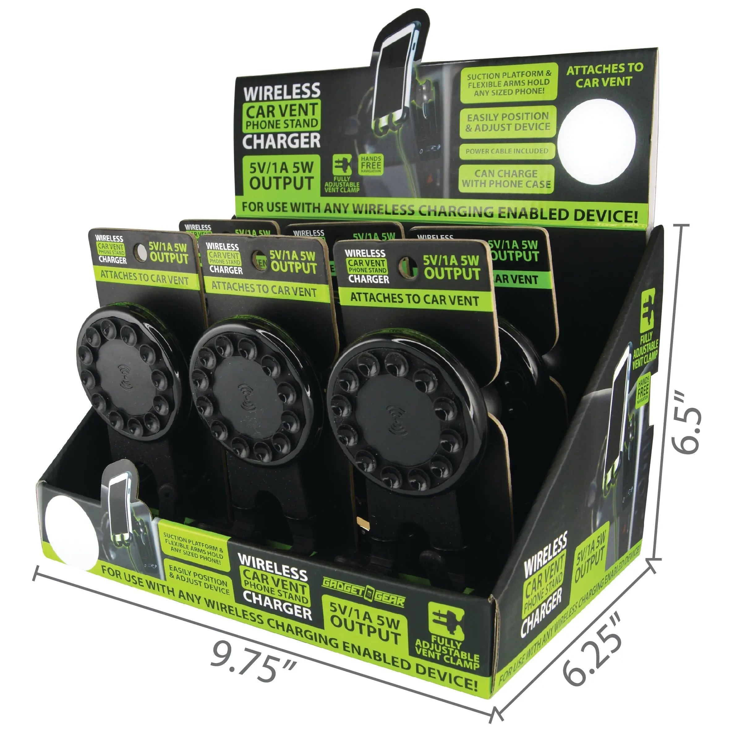 Phone Mount with Wireless Charging and Vent Clip - 6 Pieces Per Retail Ready Display 25588 GADGET GEAR