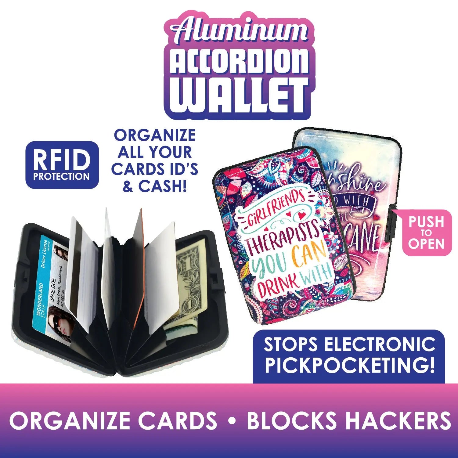 Aluminum Accordion RFID Blocking Wallet - 8 Pieces Per Retail Ready Display 25688 NOVELTY INC