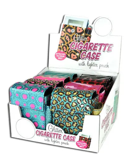 Fabric and Glitter Cigarette Case with Lighter Pouch - 8 Pieces Per Retail Ready Display 29991 NOVELTY INC