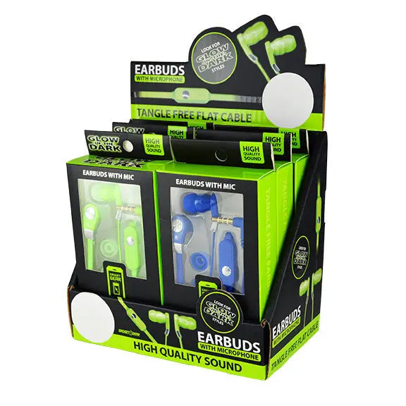 Wired Earbuds Glow in The Dark with Microphone - 6 Pieces Per Retail Ready Display 88082 GADGET GEAR