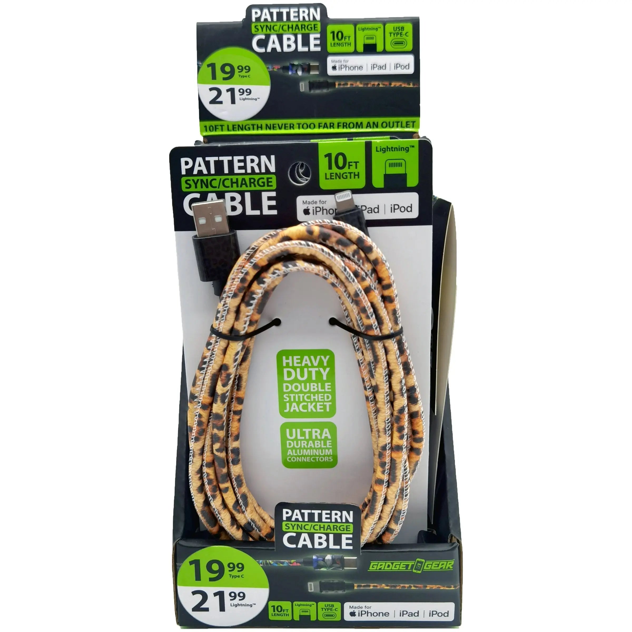 Charging Cable Pattern Assortment 10FT - 6 Pieces Per Retail Ready Display 88347 GADGET GEAR