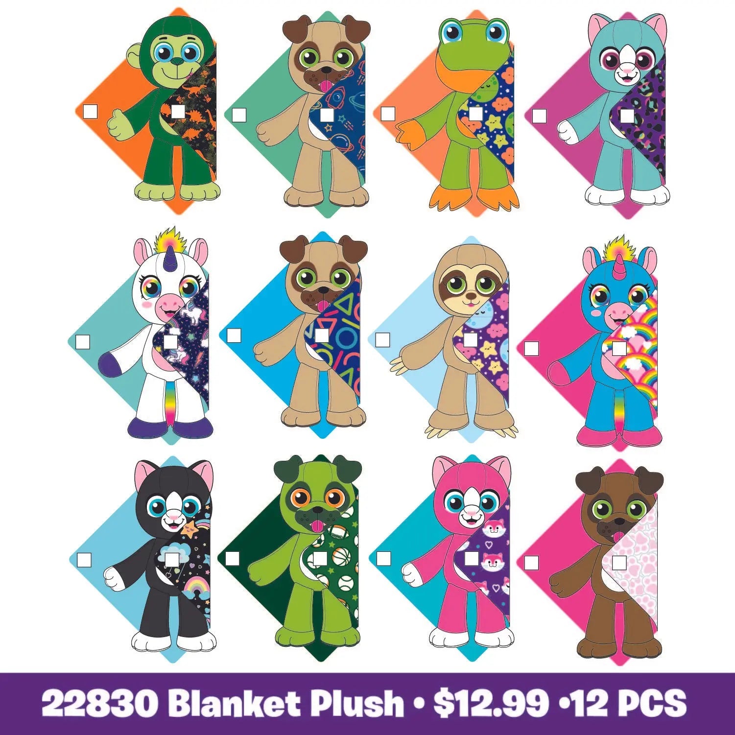 Blanket Plush Assortment Bin Floor Display - 24 Pieces Per Retail Ready Display 88366 KIPP BROTHERS