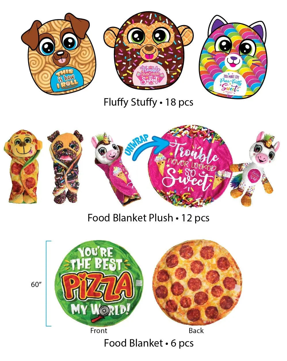 Blanket Plush Assortment Floor Display - 36 Pieces Per Retail Ready Display 88461 KIPP BROTHERS