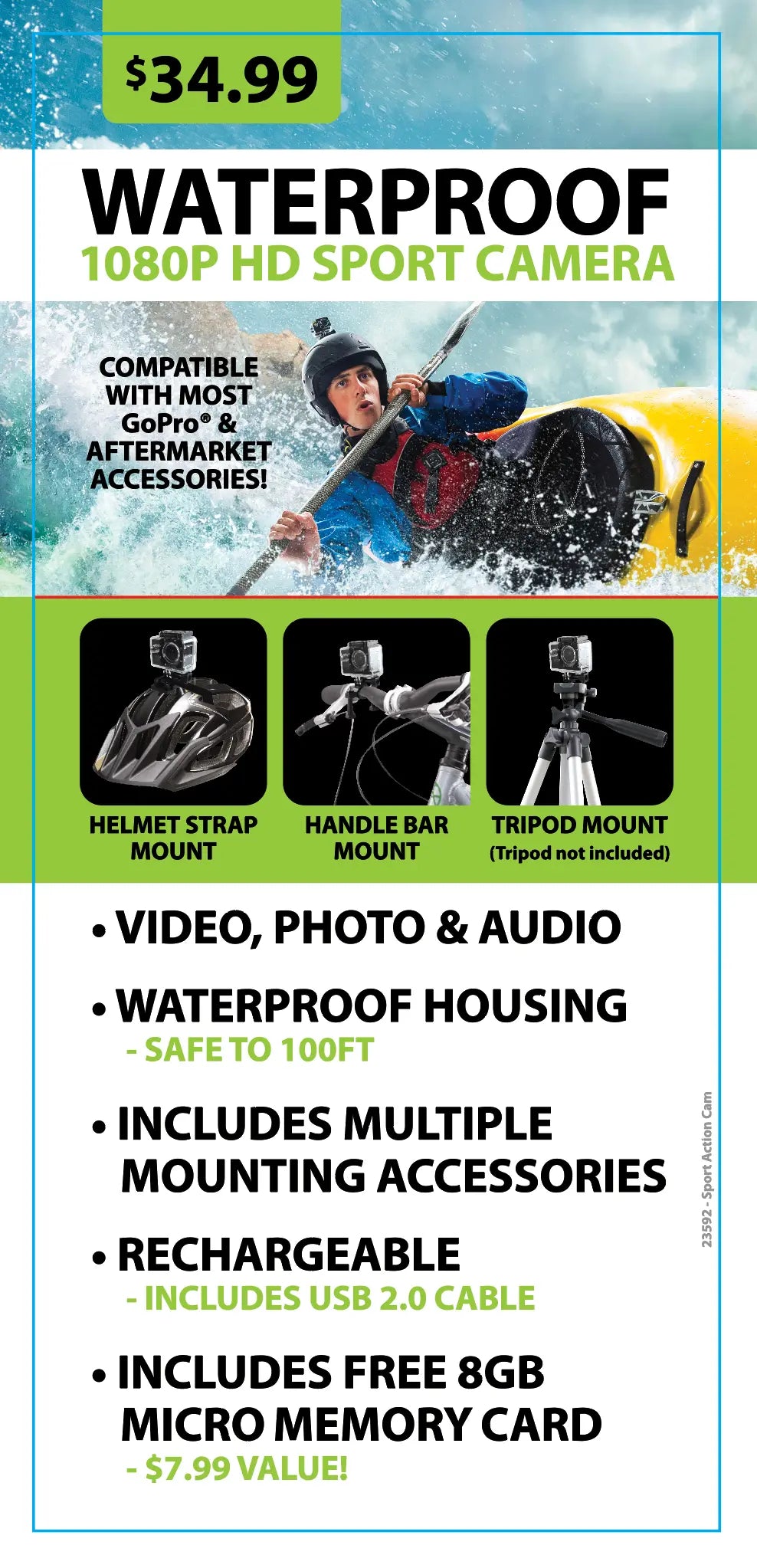 Waterproof Sport Camera with Micro Sd Card - 4 Pieces Per Retail Ready Display 23592 GADGET GEAR