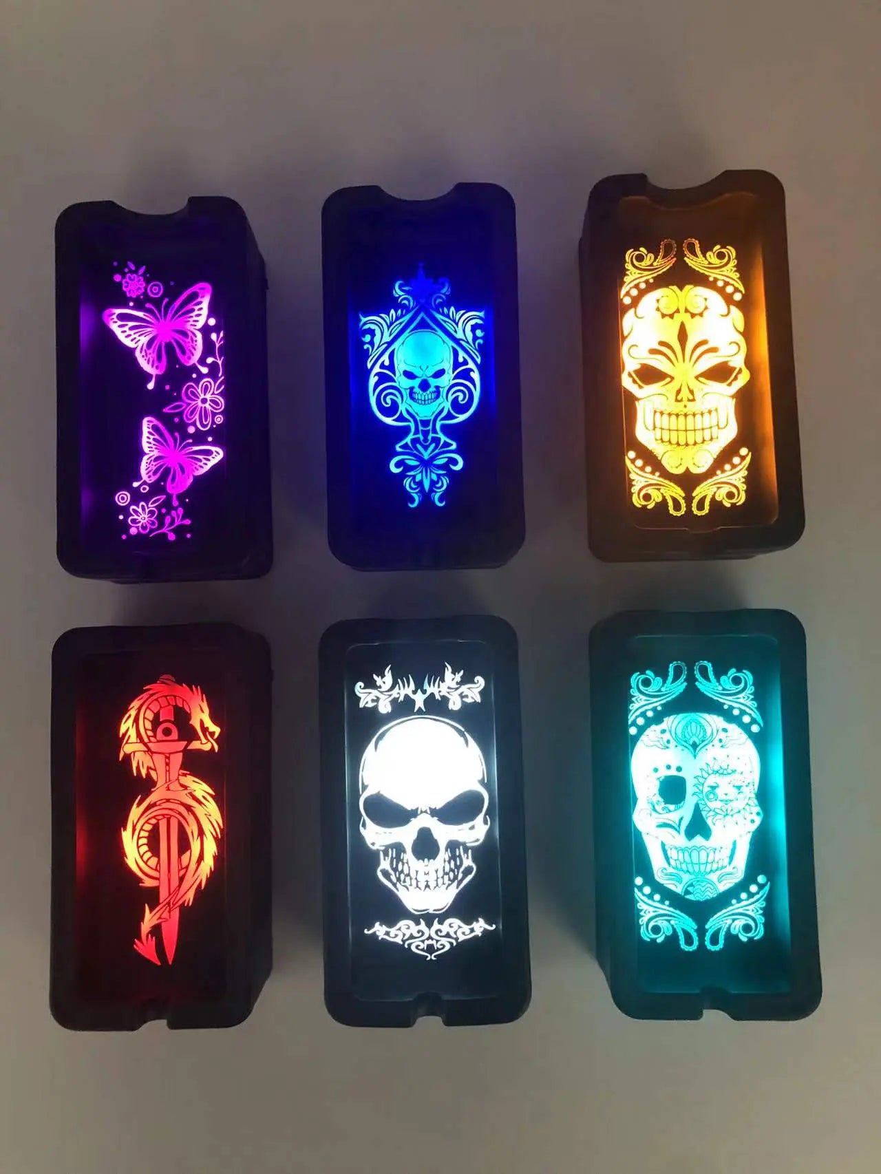Black Glass Ashtray with LED Light-Up Design - 6 Pieces Per Retail Ready Display 23104 SMOKEZILLA