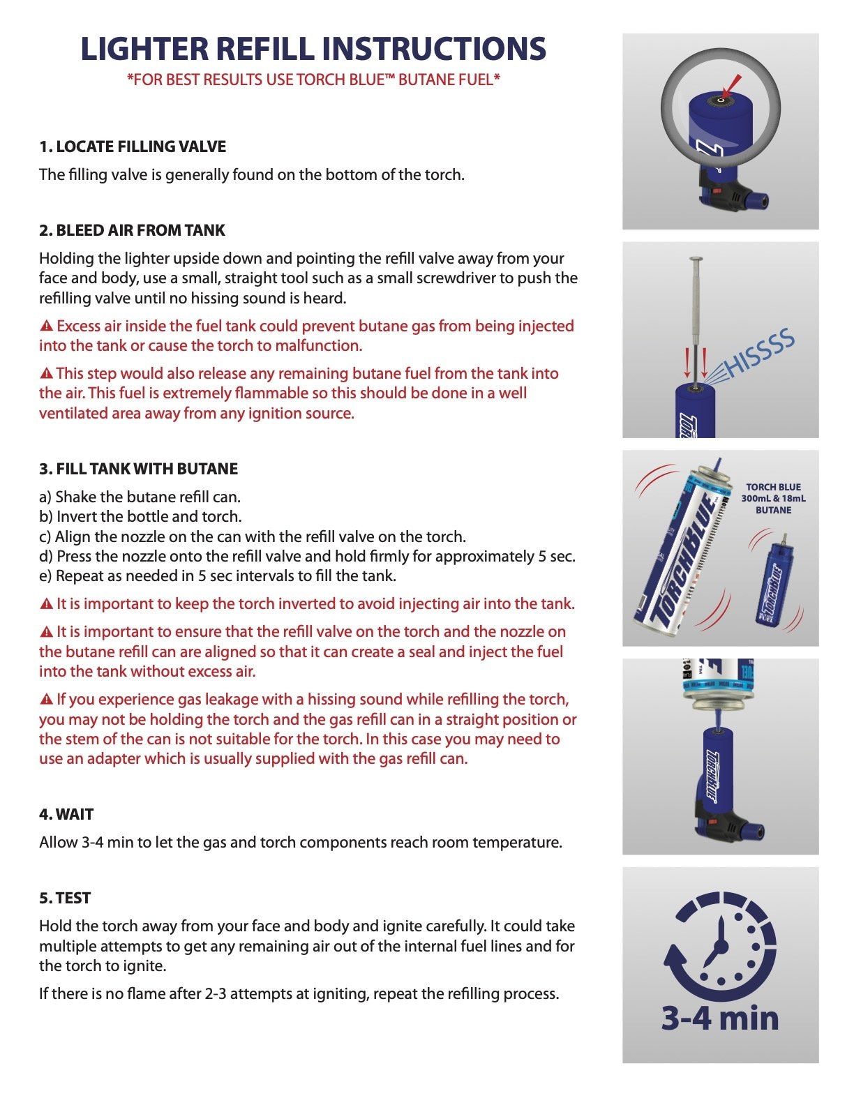 TorchBlue XXL Refillable Jumbo Torch Refill Instructions