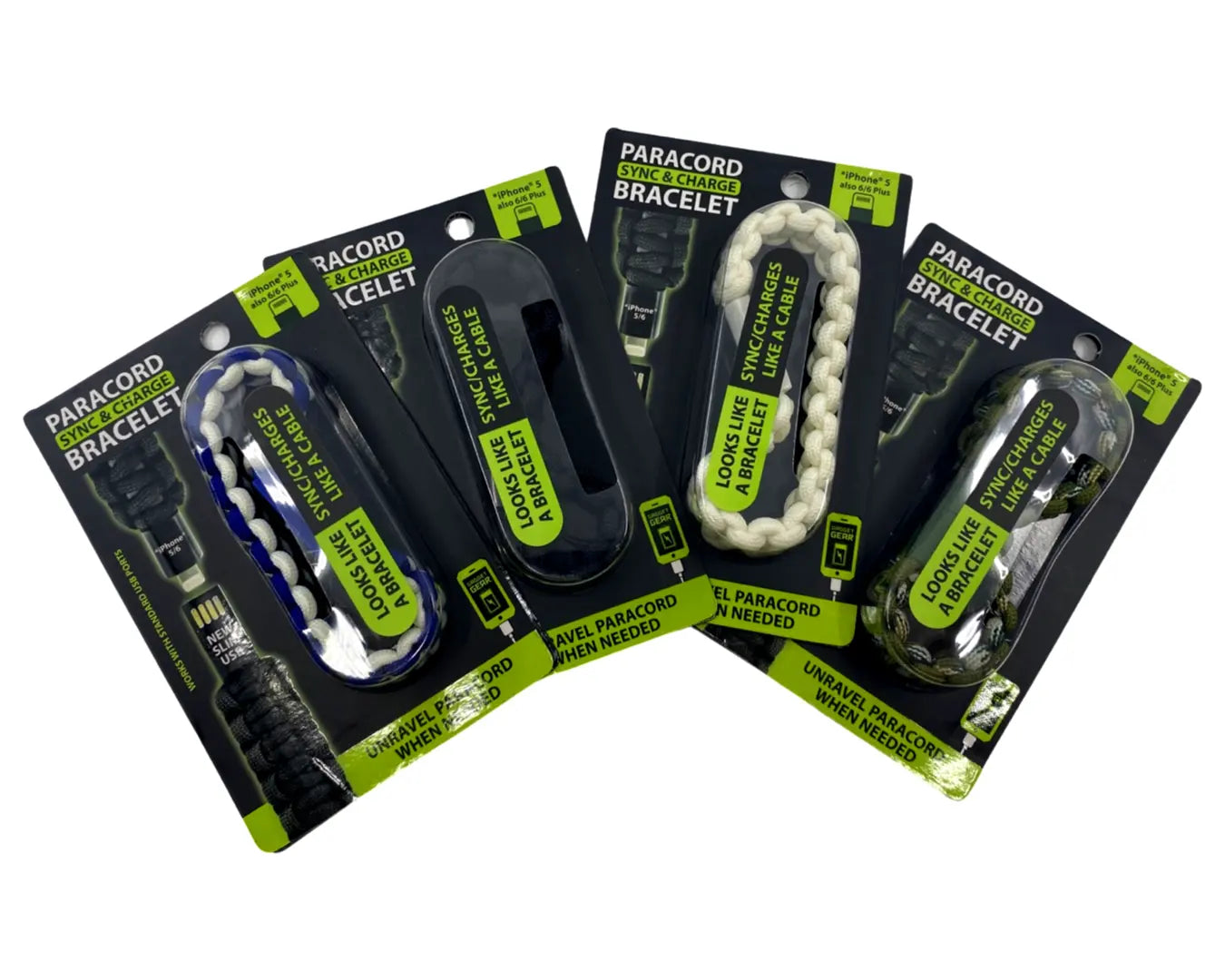 Paracord Bracelet Charging Cable Assortment - 8 Pieces Per Retail Ready Display 87682 GADGET GEAR