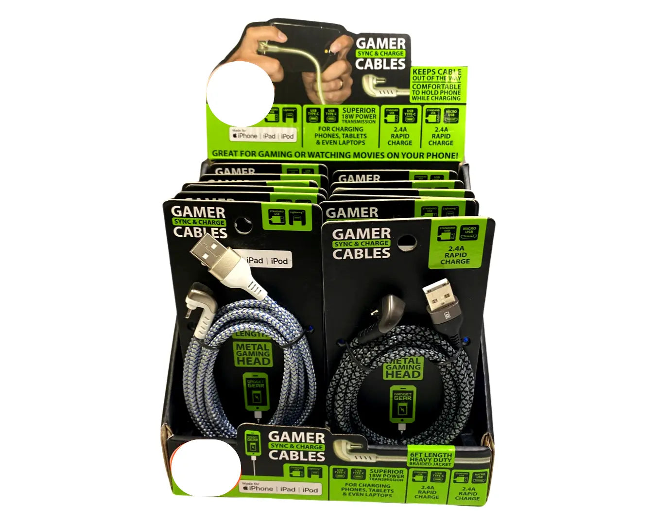 Charging Cable Gamer Angled USB Assortment - 12 Pieces Per Retail Ready Display 88258 GADGET GEAR