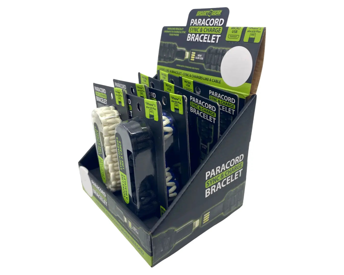 Paracord Bracelet Charging Cable Assortment - 8 Pieces Per Retail Ready Display 87682 GADGET GEAR